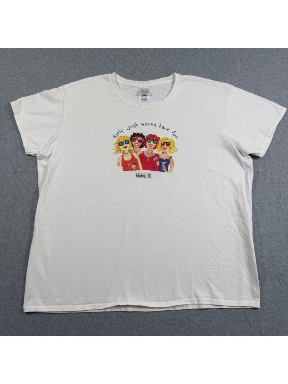 Gildan Girls Just Wanna Have Fun Naples FL T-Shirt Women’s 2XL White Graphic Tee
